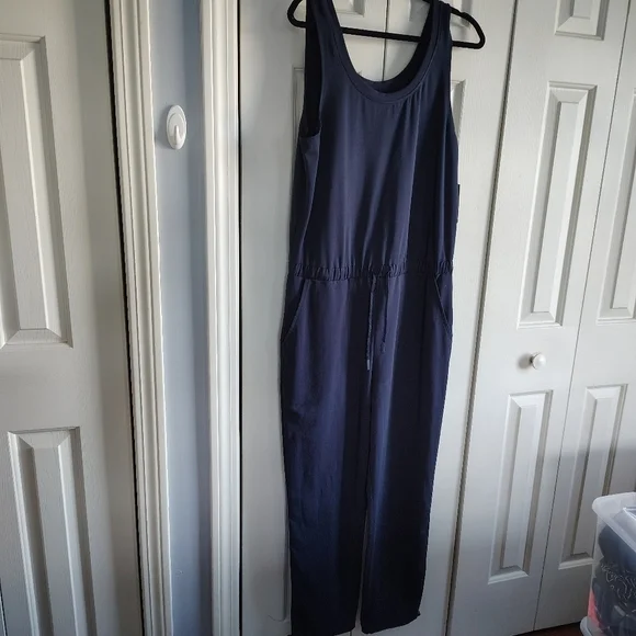 Andrew Marc Stretch Cotton Navy Jumpsuit L - Picture 6 of 11